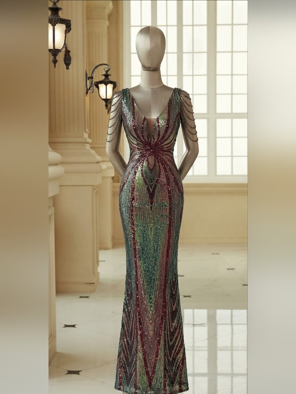 Sequin Beaded Evening Gown - Multicolor - Picture 16 of 16